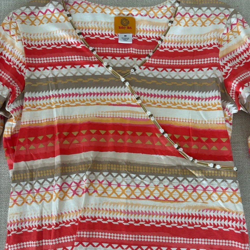 Ruby Rd. Vibrant Patterned Long Sleeve Tee - Picture 2 of 5